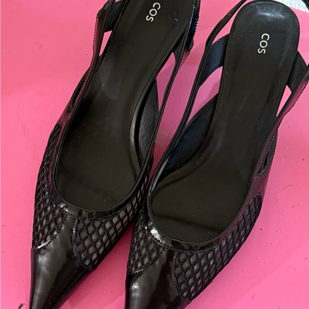 COS Black Mesh Slingback Heels